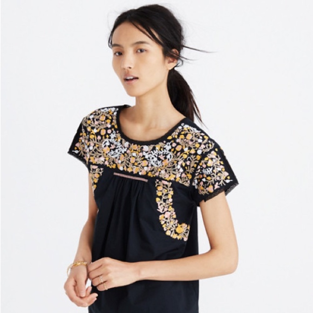 Madewell Women’s Embroidered Springtime Top in True Black